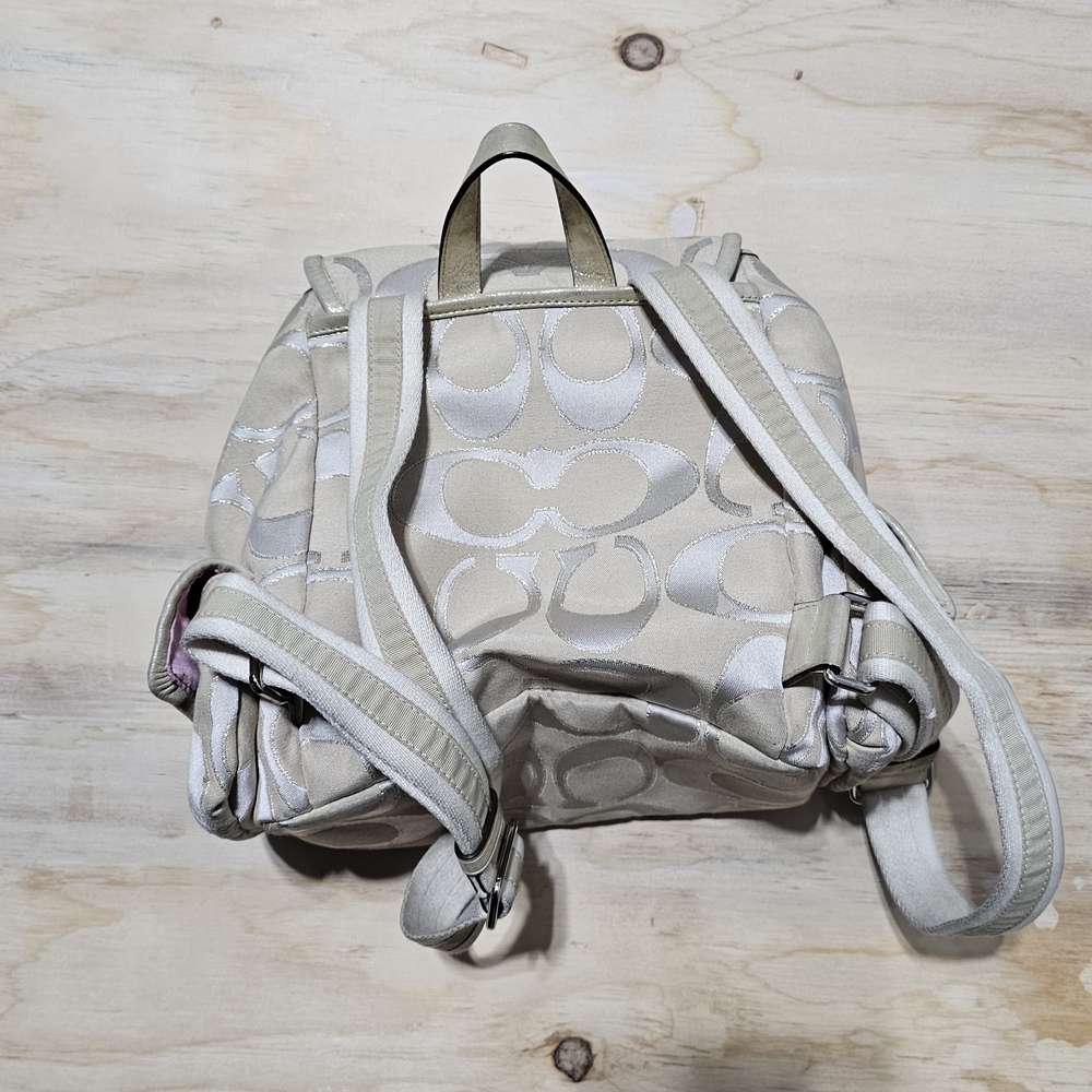 Y2k Coach Mini Backpack Poppy Signature Sateen Lurex SV Light Khaki Gold 16696 - Picture 5 of 6
